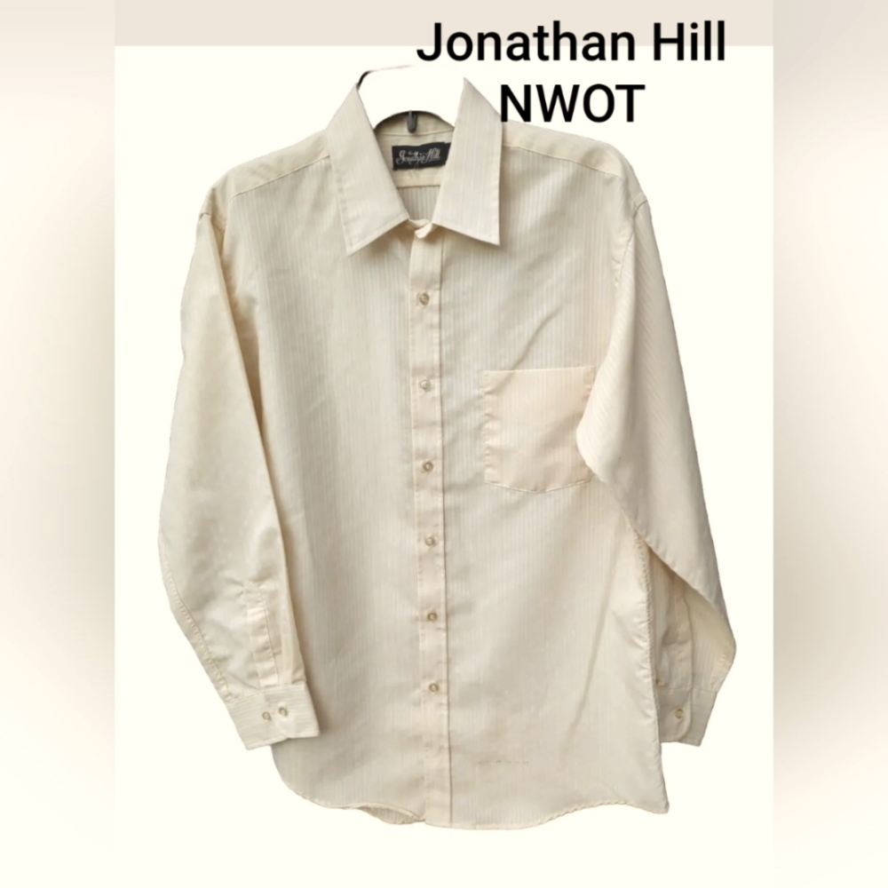Jonathan Hill Shirt Mens 16 32/33 Tan Long Sleeve Button Up Pocket Wrinkle Free